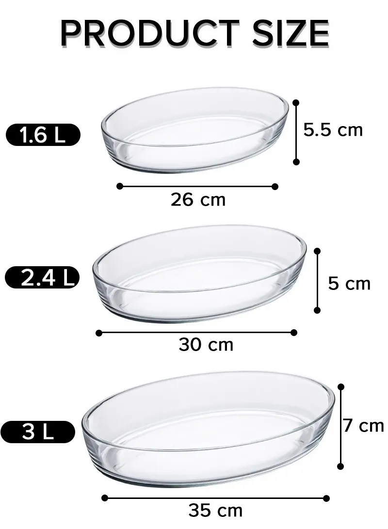 //3L Multifunctional Transparent Oval Borosilicate Glass Trays Set for Baking & Serving β photo 2