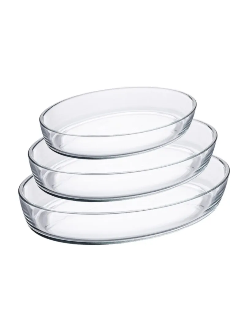 //3L Multifunctional Transparent Oval Borosilicate Glass Trays Set for Baking & Serving