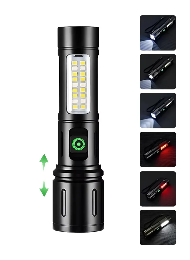 Rechargeable LED Flash Light ALUMINUM ALLOY With 6 Lighting Modes For Indoors & Outdoors