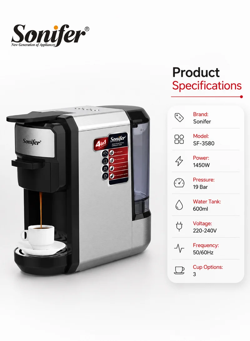 600ml 4-in-1 Automatic Coffee Machine, 19-Bar High-Pressure Multifunctional Capsule Coffee Mach β photo 3
