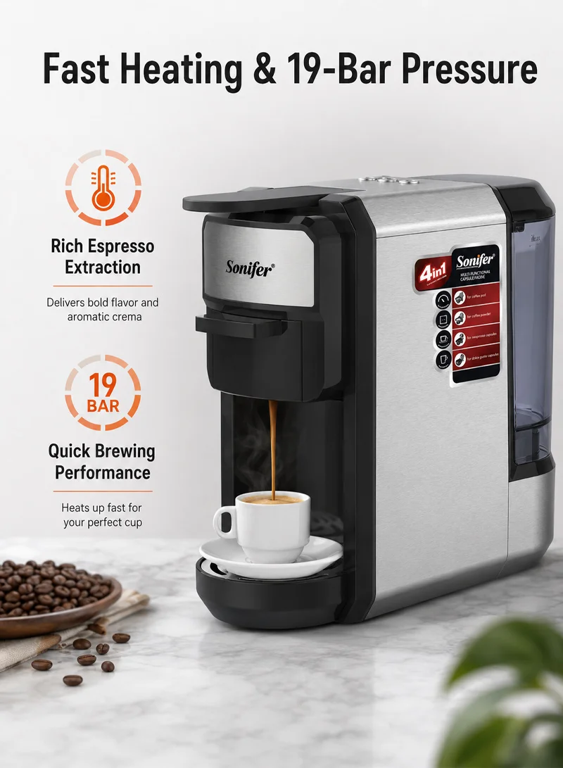 600ml 4-in-1 Automatic Coffee Machine, 19-Bar High-Pressure Multifunctional Capsule Coffee Mach β photo 4