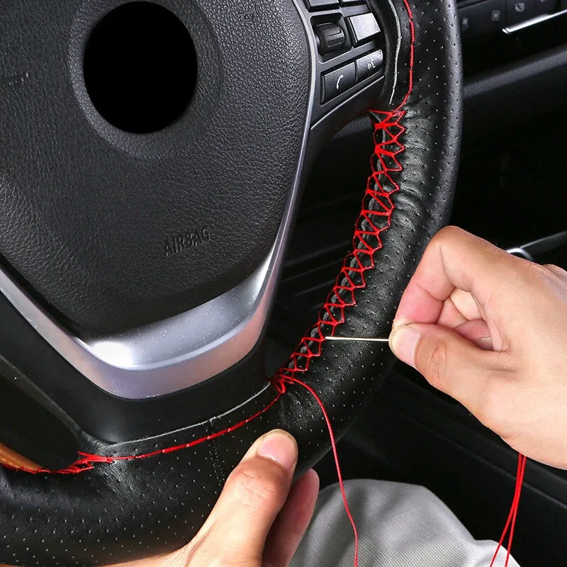 Car Stitch Leather Steering Wheel Cover - Beige — photo 3