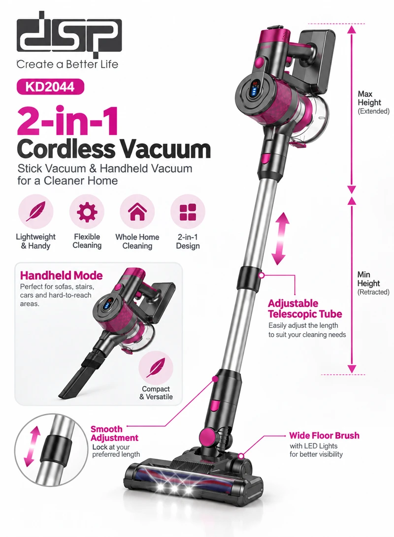 2200mAh*7 Cordless Vacuum Cleaner Adjustable Telescopic Tube With Dust Capacity β photo 2