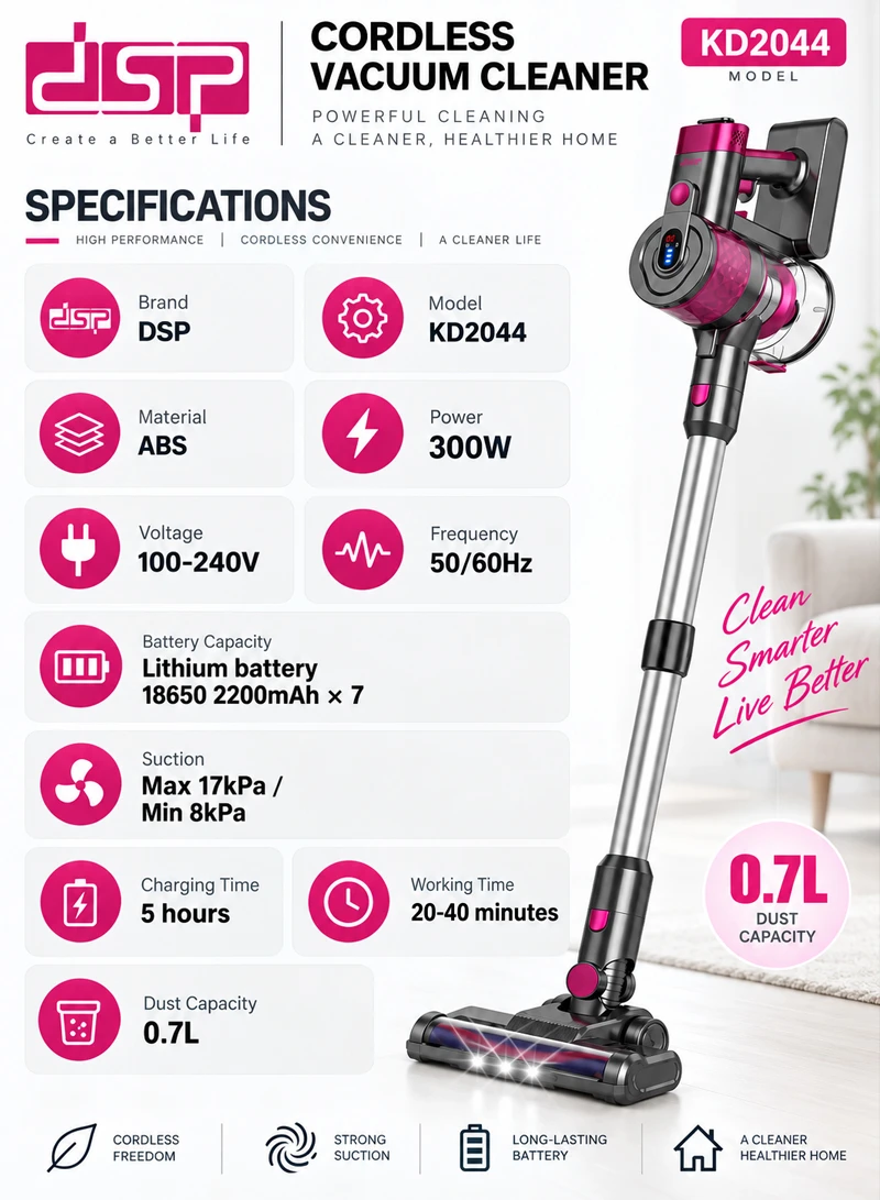 2200mAh*7 Cordless Vacuum Cleaner Adjustable Telescopic Tube With Dust Capacity — photo 5