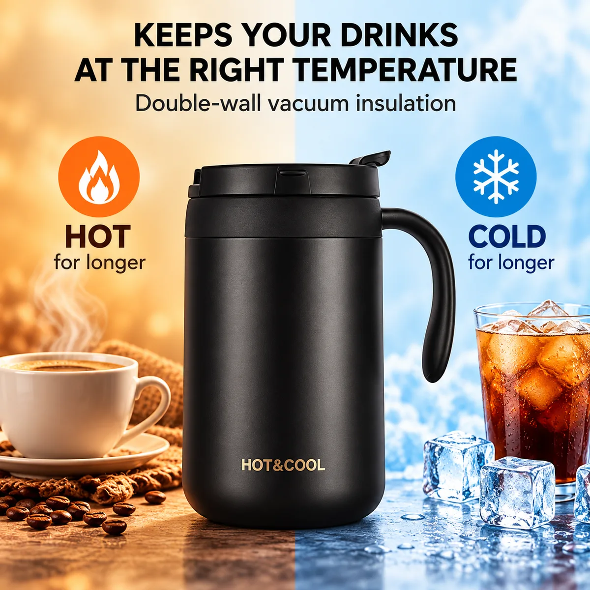 Black double wall stainless steel vacuum mug — photo 3