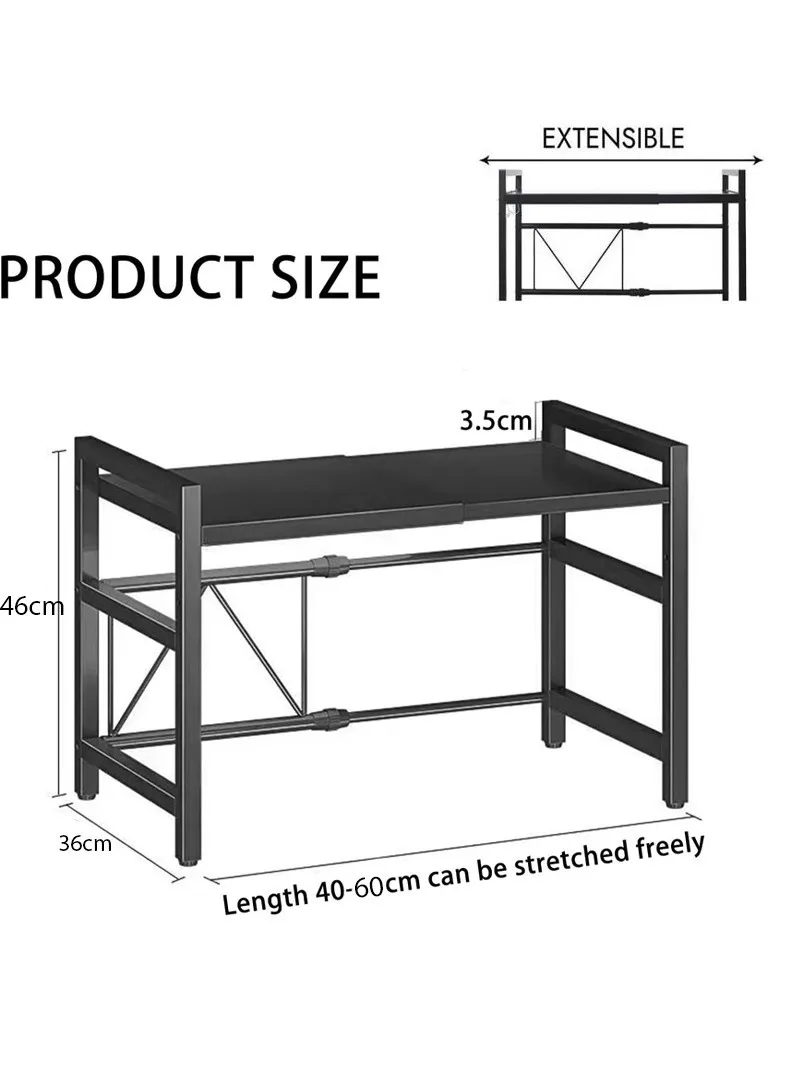 Extendable 2 Tier Elegant & Easy To Assemble Microwave Organization Rack For Kitchen - Black β photo 2