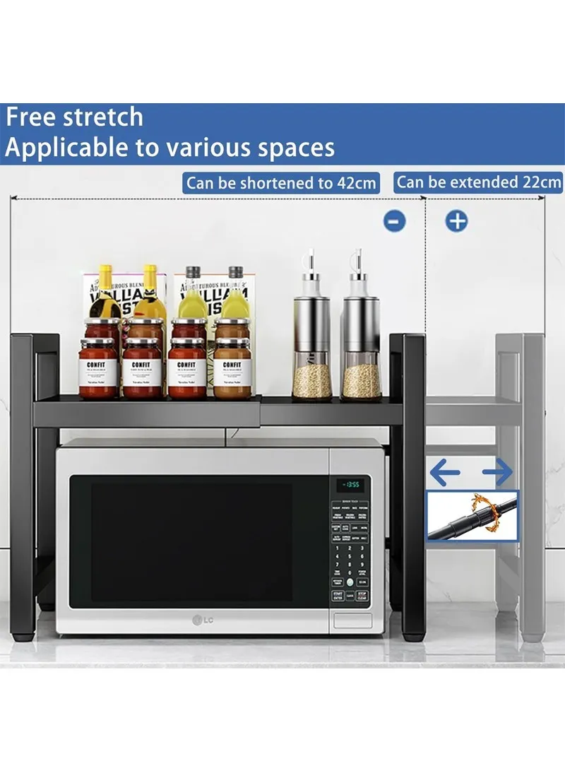 Extendable 2 Tier Elegant & Easy To Assemble Microwave Organization Rack For Kitchen - Black β photo 4