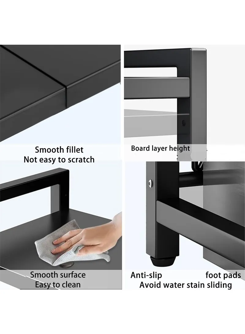 Extendable 2 Tier Elegant & Easy To Assemble Microwave Organization Rack For Kitchen - Black β photo 5