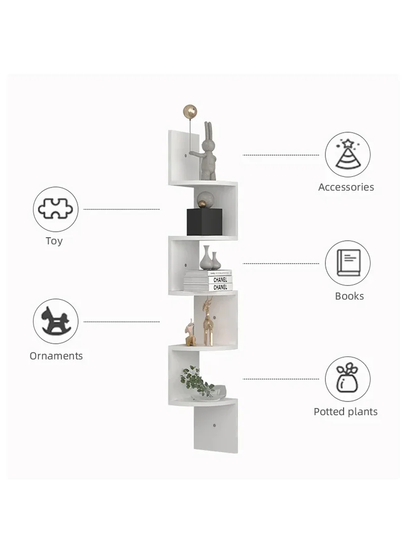 5-Layer Wall Corner Bookshelf Storage Rack Potted Plant Holder Photo Frame Display Stand - Waln — photo 8