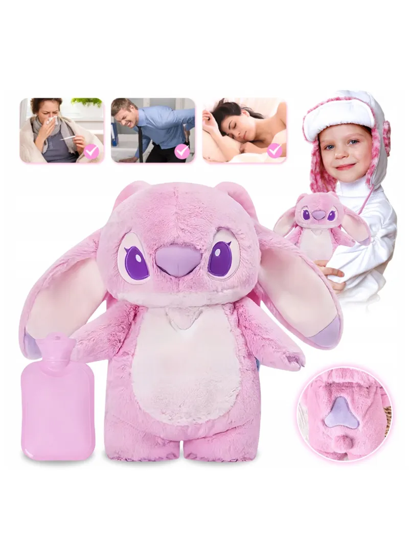 500ml Cartoon Plush Toy Hand Warmer Winter Water-Filled Hot Water Bottle - Pink