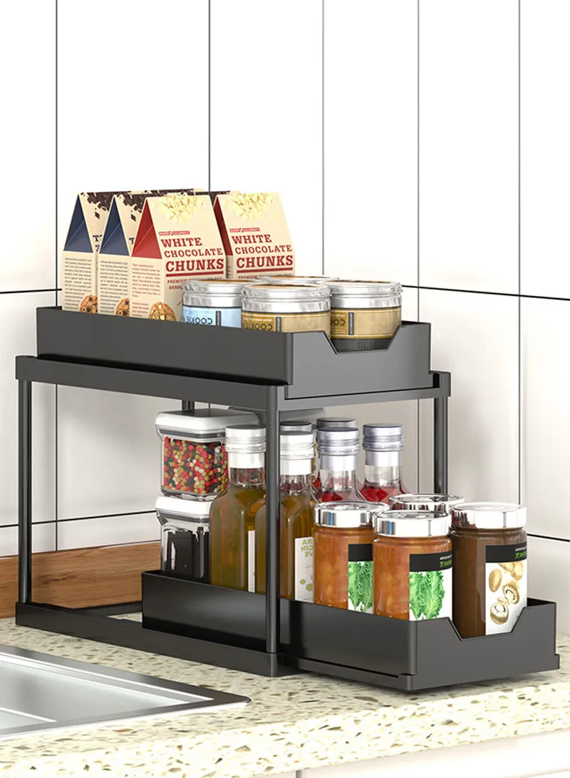 2-Drawer Rack Kitchen Organizer, Multi-Purpose Countertop Rack Organizer - Black β photo 2