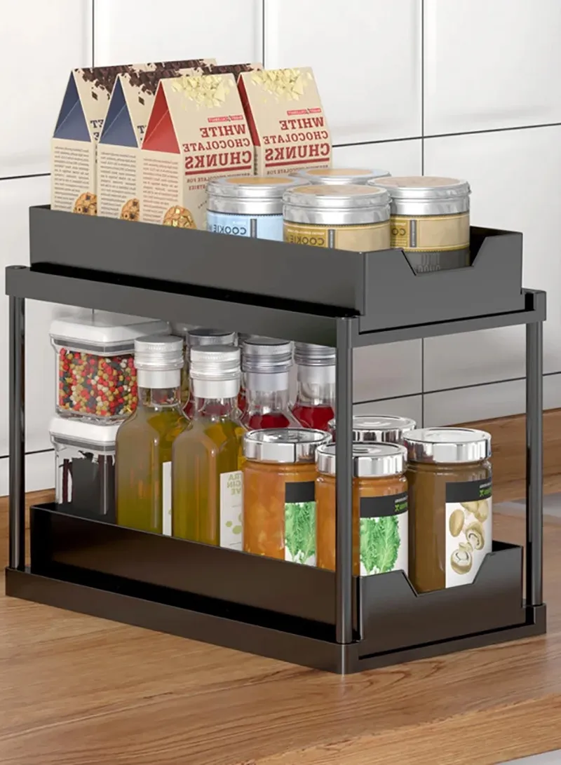 2-Drawer Rack Kitchen Organizer, Multi-Purpose Countertop Rack Organizer - Black β photo 4