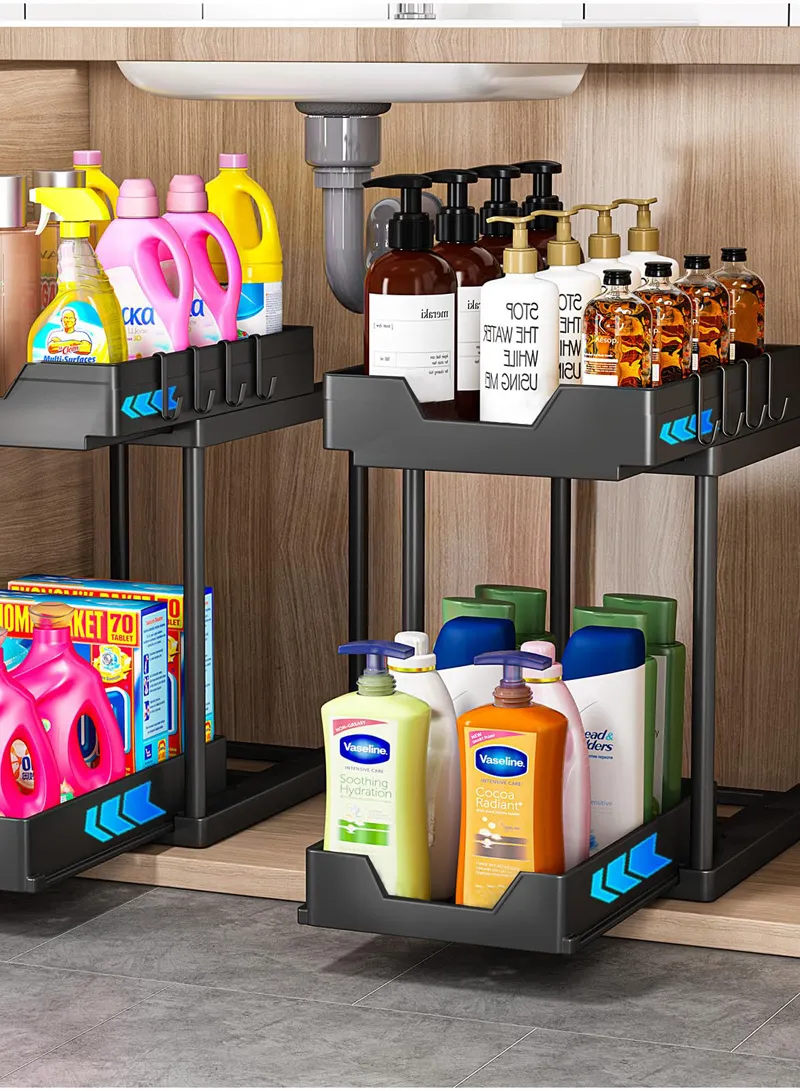 2-Drawer Rack Kitchen Organizer, Multi-Purpose Countertop Rack Organizer - Black β photo 5