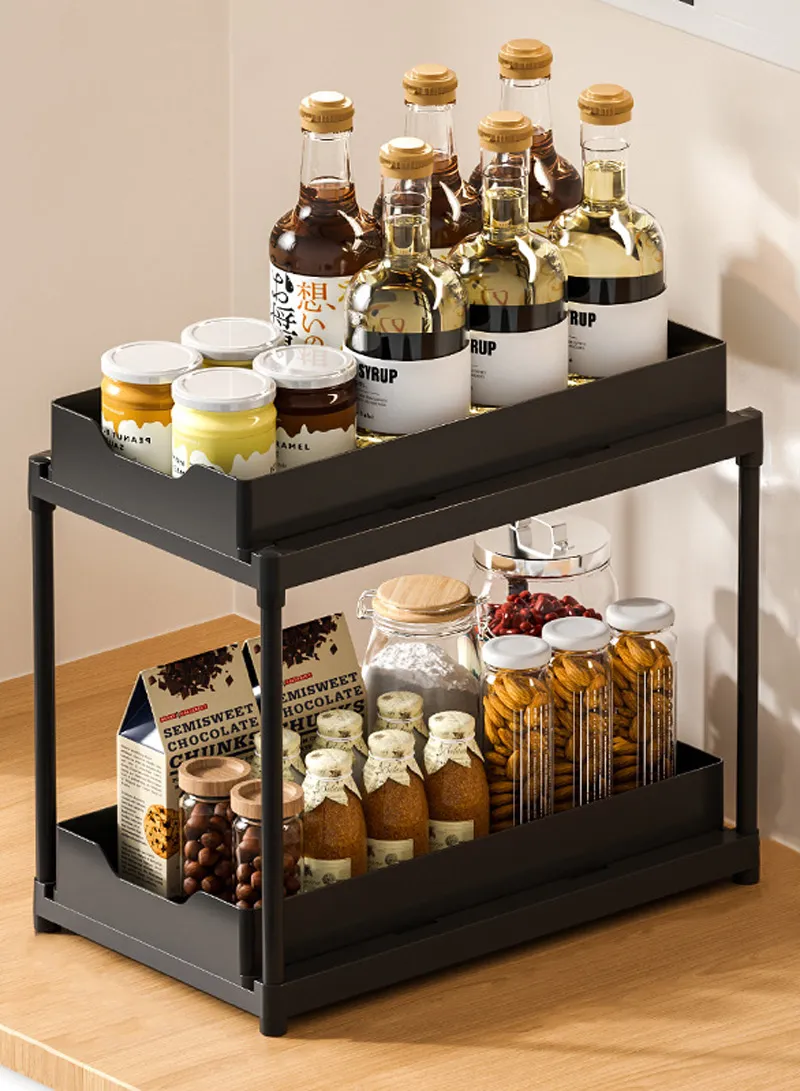 2-Drawer Rack Kitchen Organizer, Multi-Purpose Countertop Rack Organizer - Black — photo 6