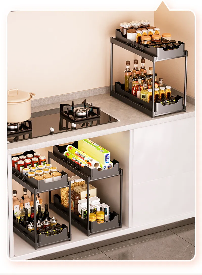 2-Drawer Rack Kitchen Organizer, Multi-Purpose Countertop Rack Organizer - Black β photo 8