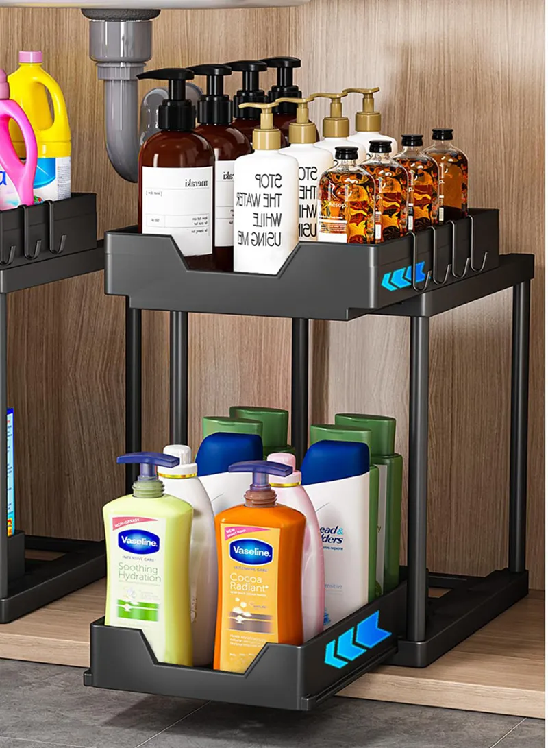 2-Drawer Rack Kitchen Organizer, Multi-Purpose Countertop Rack Organizer - Black