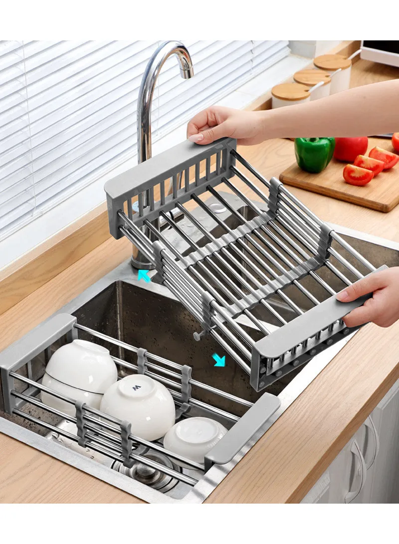 Stainless Steel Telescopic Fret Drying Rack, Organizer Rack for Utensils & Storage Kitchen, Ret — photo 3