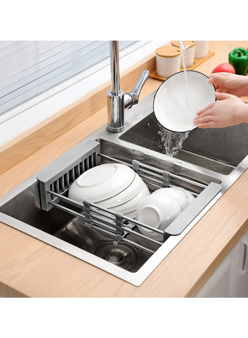 Stainless Steel Telescopic Fret Drying Rack, Organizer Rack for Utensils & Storage Kitchen, Ret β photo 4