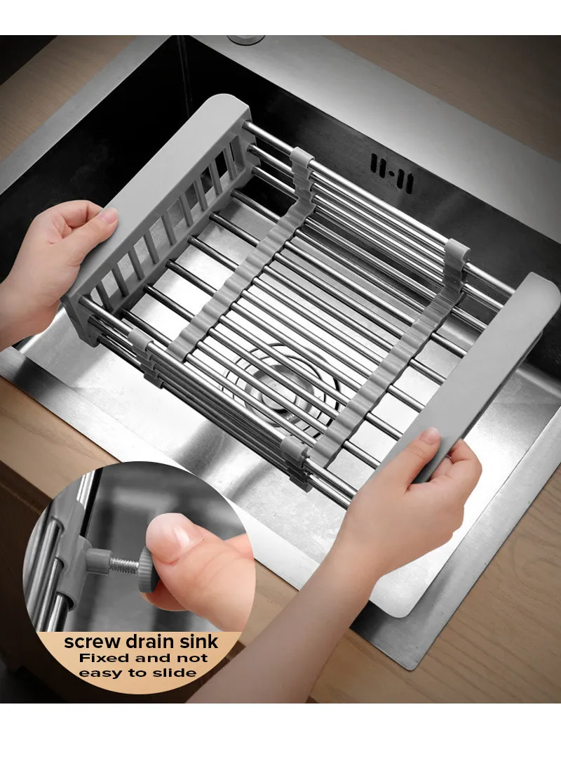 Stainless Steel Telescopic Fret Drying Rack, Organizer Rack for Utensils & Storage Kitchen, Ret — photo 5