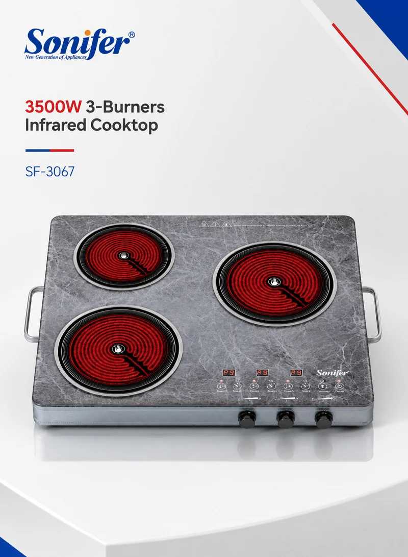 3-Burners Marbled Tempered Glass Infrared Cooktop Cooker — photo 2