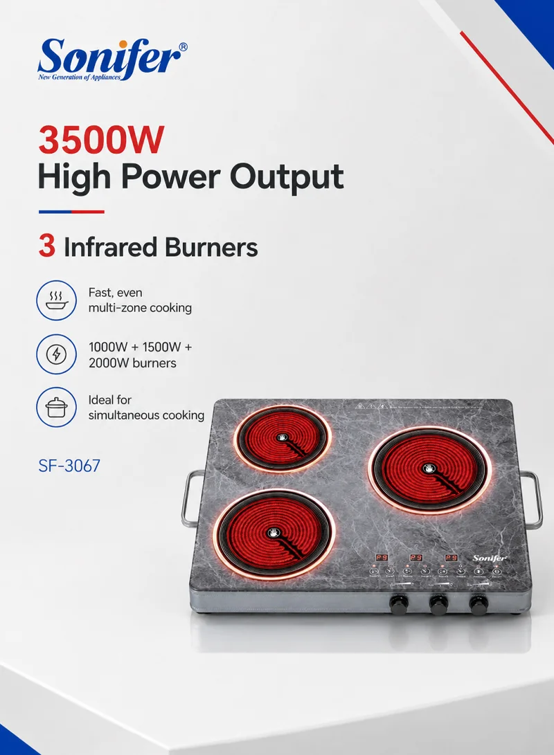 3-Burners Marbled Tempered Glass Infrared Cooktop Cooker — photo 5