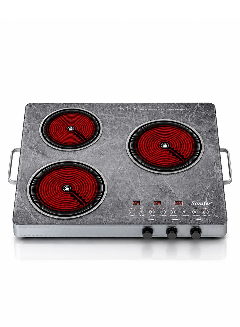3-Burners Marbled Tempered Glass Infrared Cooktop Cooker