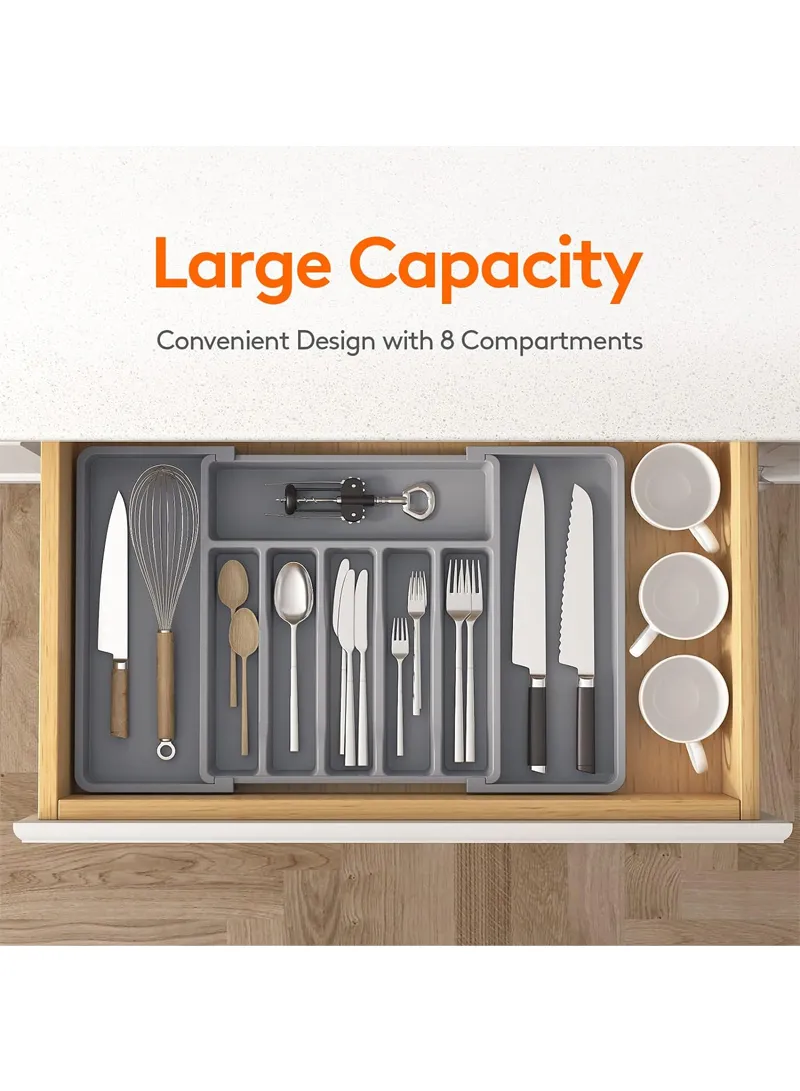 Drawer Organizer, Expandable Utensil Tray for Kitchen, BPA Free Flatware and Cutlery Holder, Ad — photo 2