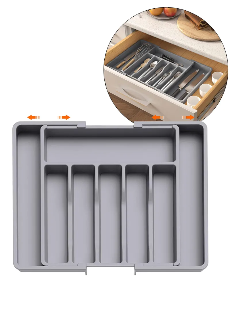 Drawer Organizer, Expandable Utensil Tray for Kitchen, BPA Free Flatware and Cutlery Holder, Ad