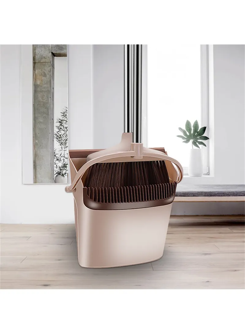 8-Section Handle Broom and Dustpan Set for Home Kitchen Office - Black / Orange β photo 2