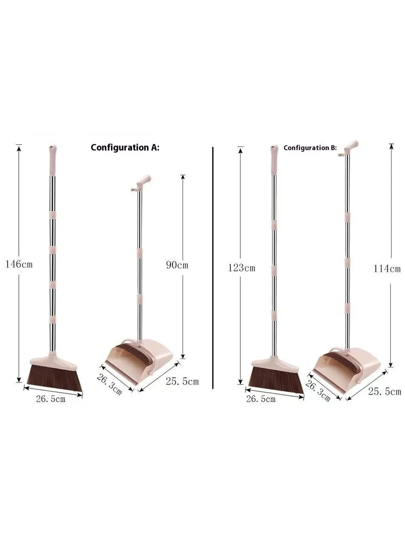 8-Section Handle Broom and Dustpan Set for Home Kitchen Office - Black / Orange — photo 3