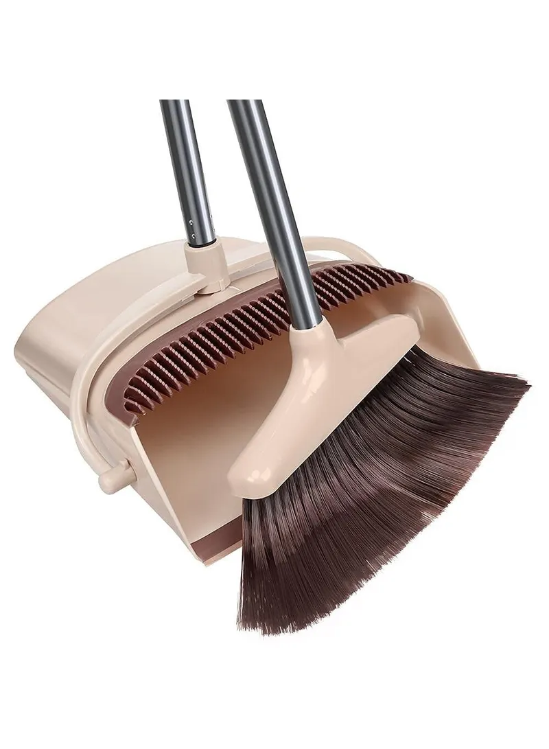 8-Section Handle Broom and Dustpan Set for Home Kitchen Office - Black / Orange β photo 4