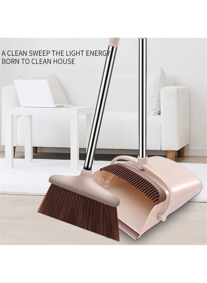 8-Section Handle Broom and Dustpan Set for Home Kitchen Office - Black / Orange β photo 6
