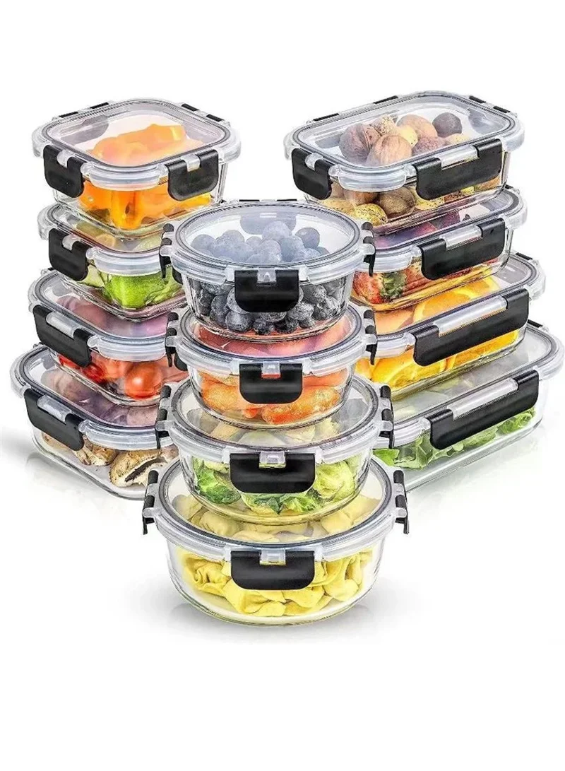 24Pcs Microwave Oven Food Storage Containers Set Borosilicate Glass Fresh Keeping Box - Black β photo 2