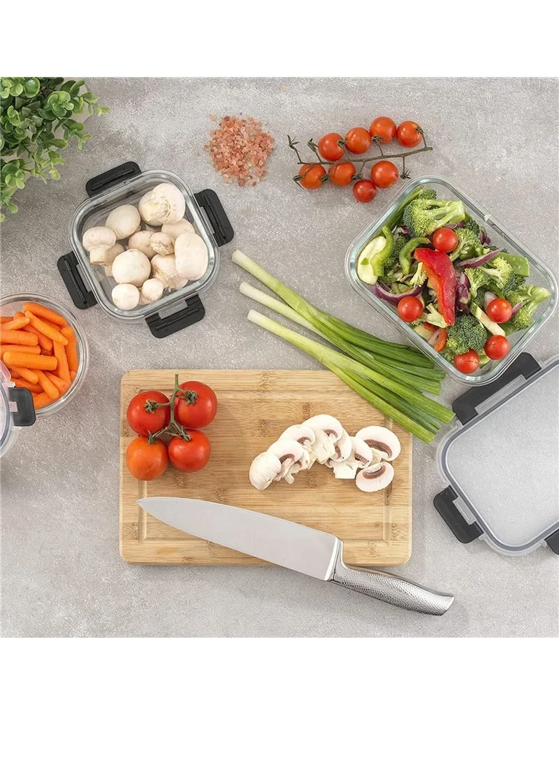 24Pcs Microwave Oven Food Storage Containers Set Borosilicate Glass Fresh Keeping Box - Black β photo 6