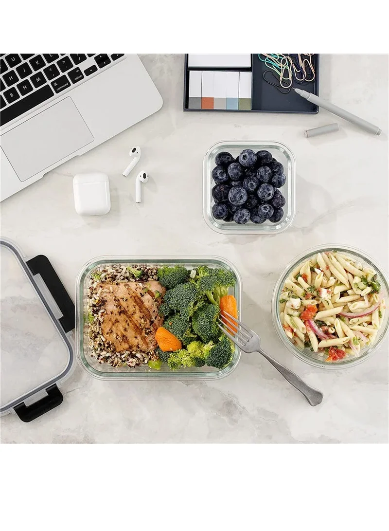 24Pcs Microwave Oven Food Storage Containers Set Borosilicate Glass Fresh Keeping Box - Black β photo 8
