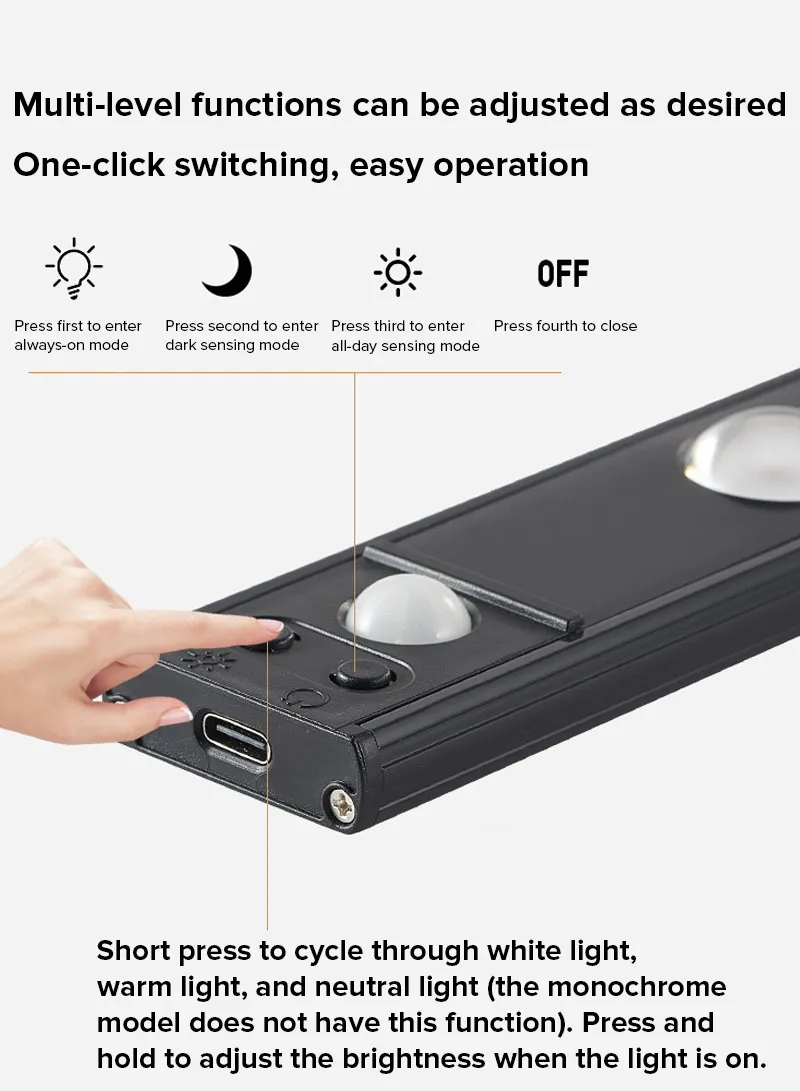 50cm Cat's Eye Under Cabinet Light, 4 LEDs Motion Sensor Closet Lights with Type-C Charging, Ad β photo 5
