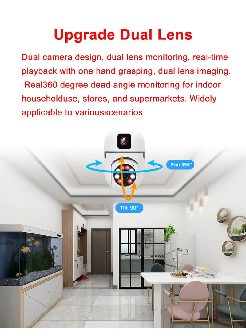 Two-Screen + Dual-Lens WiFi IP PTZ Camera, E27 Dual-Eye Camera With Color Night Vision, 2-Way T β photo 4