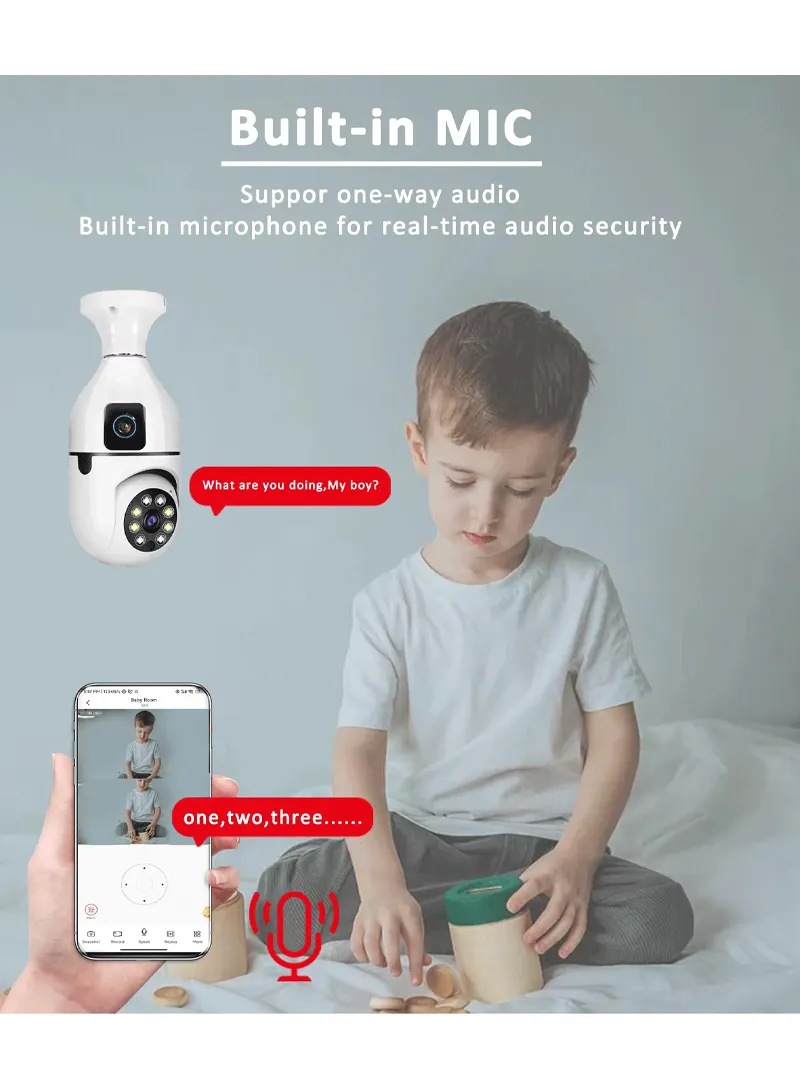 Two-Screen + Dual-Lens WiFi IP PTZ Camera, E27 Dual-Eye Camera With Color Night Vision, 2-Way T β photo 5