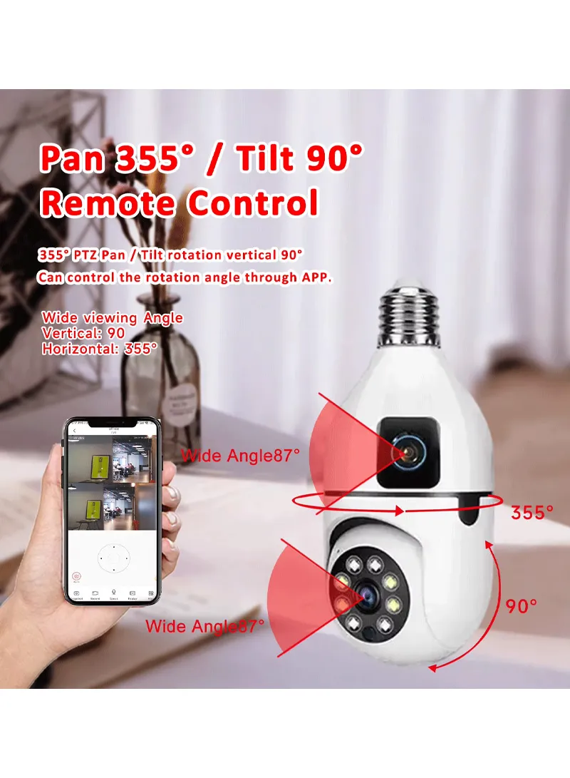 Two-Screen + Dual-Lens WiFi IP PTZ Camera, E27 Dual-Eye Camera With Color Night Vision, 2-Way T β photo 6