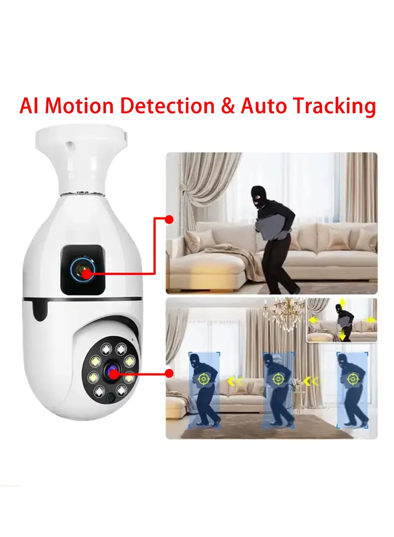 Two-Screen + Dual-Lens WiFi IP PTZ Camera, E27 Dual-Eye Camera With Color Night Vision, 2-Way T β photo 8