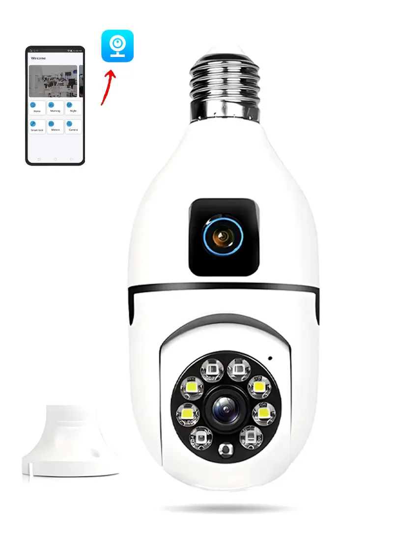 Two-Screen + Dual-Lens WiFi IP PTZ Camera, E27 Dual-Eye Camera With Color Night Vision, 2-Way T