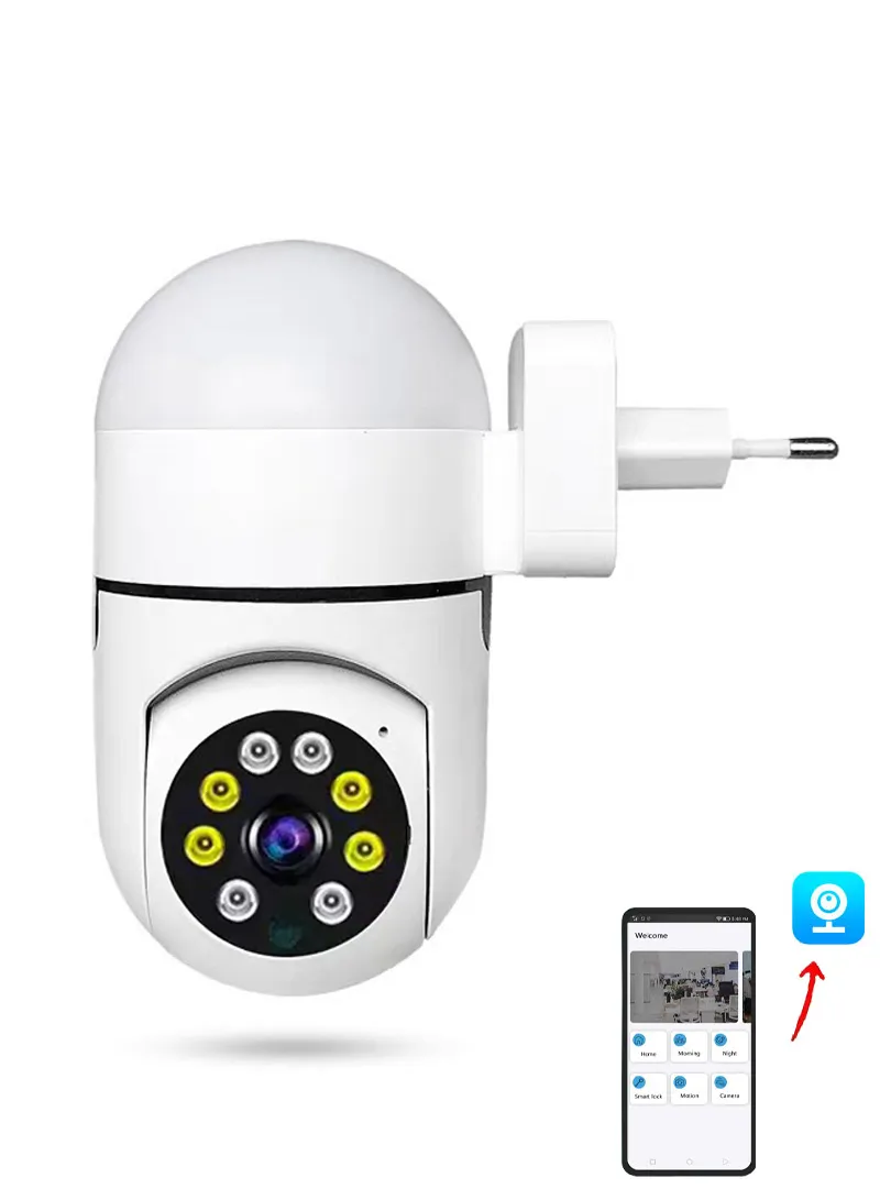 WIFI IP PTZ Camera Color Night Vision Auto-Tracking EU Plug Direct Plug Wall Lamp Bulb Minion C