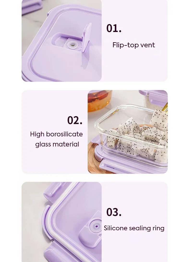 3-Pieces Heat-Resistant Round Borosilicate Glass Food Storage Containers Set - Blue — photo 4