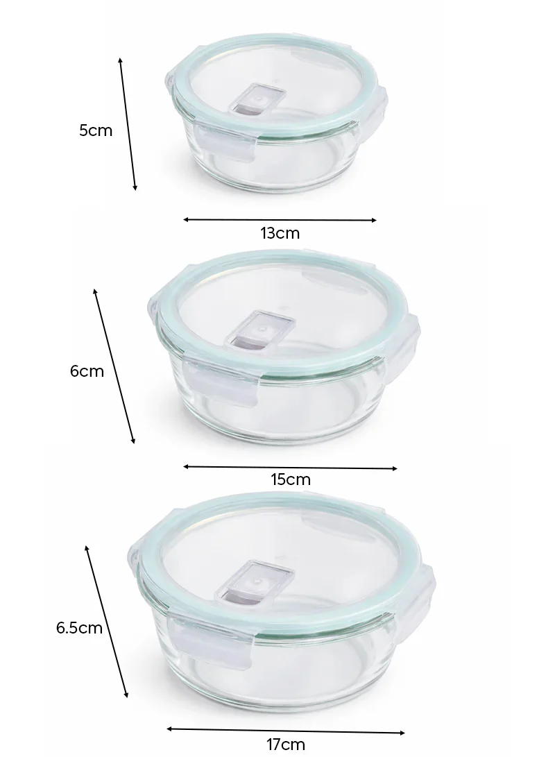 3-Pieces Heat-Resistant Round Borosilicate Glass Food Storage Containers Set - Blue — photo 6