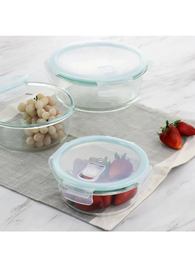 3-Pieces Heat-Resistant Round Borosilicate Glass Food Storage Containers Set - Blue — photo 7