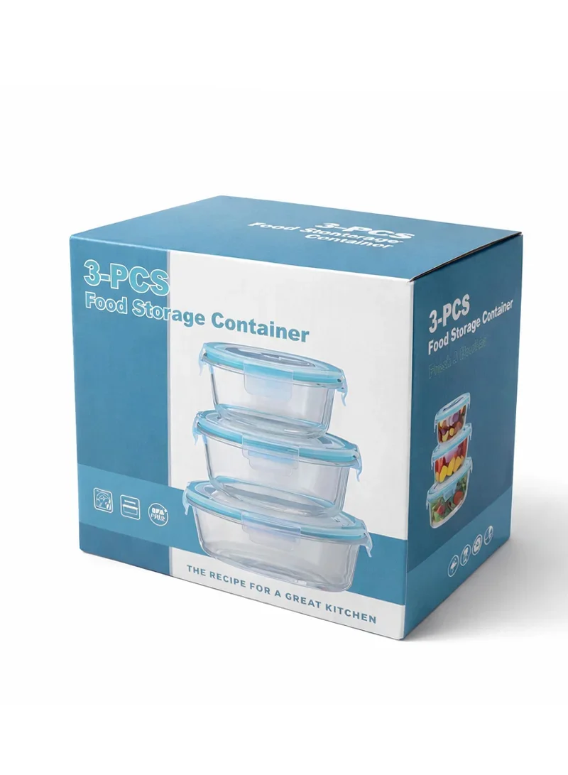 3-Pieces Heat-Resistant Round Borosilicate Glass Food Storage Containers Set - Blue β photo 9