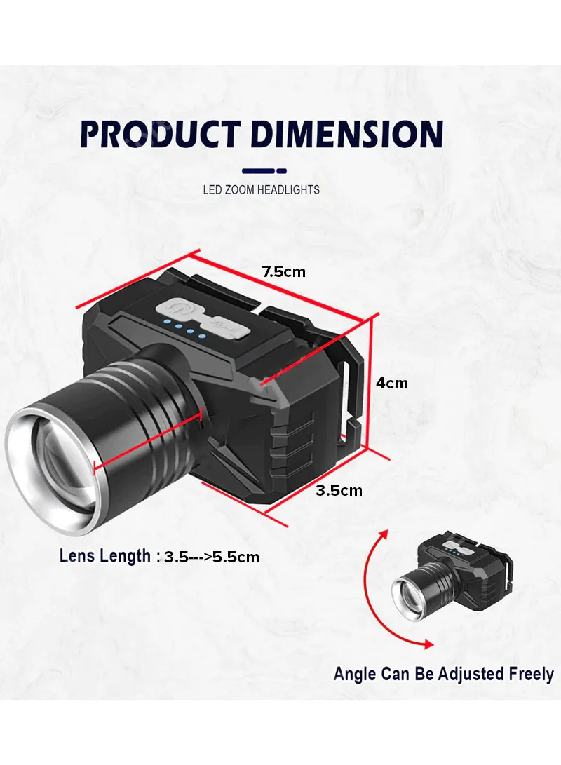 Rechargeable LED Headlamp 3 Light Modes 60° Rotation Waterproof, USB-C Charging — photo 7