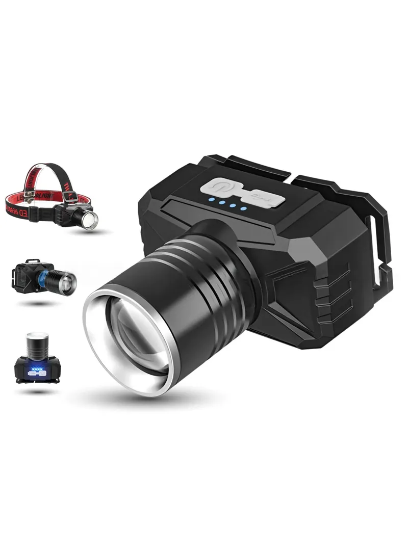 Rechargeable LED Headlamp 3 Light Modes 60° Rotation Waterproof, USB-C Charging