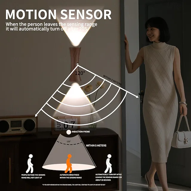 LED Smart Motion Sensor Hourglass-Shaped Wall Light - Brown wood — photo 2
