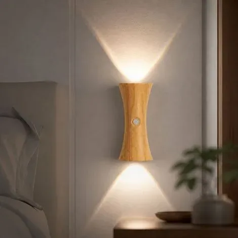 LED Smart Motion Sensor Hourglass-Shaped Wall Light - Brown wood β photo 3